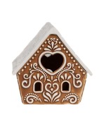 Photophore Maison en Porcelaine Style Pain d'Epices Marron à Toit Blanc en "V" Clayre et Eef