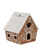 Photophore Maison en Porcelaine Style Pain d'Epices Marron à Toit Blanc en "V" Clayre et Eef