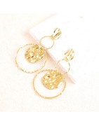 Boucles à Puces avec Deux Pièces Rondes et Deux Anneaux Ondulés en Acier Doré IKITA