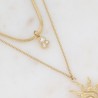 Collier Deux Rangs en Mailles avec Soleil et Oxyde et Zirconium en Acier Dore IKITA