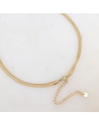 Collier Deux Rangs en Mailles avec Soleil et Oxyde et Zirconium en Acier Dore IKITA