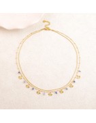 Collier Deux Rangs, Pendentifs Feuille de Gingko, Perles en Pierre Naturelle  IKITA