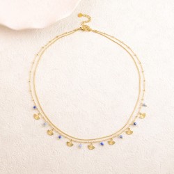 Collier Deux Rangs, Pendentifs Feuille de Gingko, Perles en Pierre Naturelle  IKITA