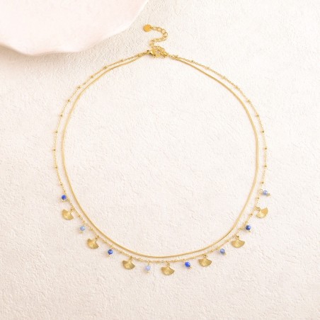 Collier Deux Rangs, Pendentifs Feuille de Gingko, Perles en Pierre Naturelle  IKITA