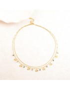 Collier Deux Rangs, Pendentifs Feuille de Gingko, Perles en Pierre Naturelle  IKITA