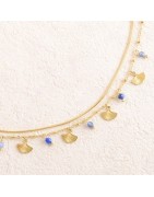 Collier Deux Rangs, Pendentifs Feuille de Gingko, Perles en Pierre Naturelle  IKITA