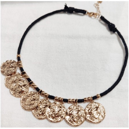 Collier sur Cordon Noir et Breloques Pièces avec Coeur Embossé Milë Mila