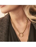 Collier en Acier Doré Anneau, Double Chaîne et Chaîne Boule MILË MILA