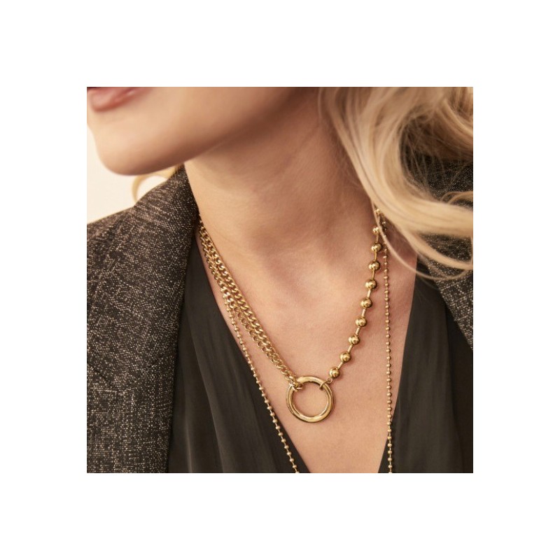 Collier en Acier Doré Anneau, Double Chaîne et Chaîne Boule MILË MILA