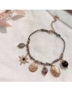 Bracelet à Breloques en Acier Doré sur Cordon Gris et Noir MILË MILA