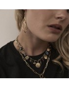 Collier à Breloques en Acier Doré sur Cordon Gris et Noir MILË MILA