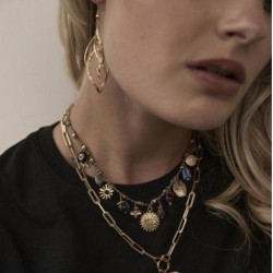 Collier à Breloques en Acier Doré sur Cordon Gris et Noir MILË MILA